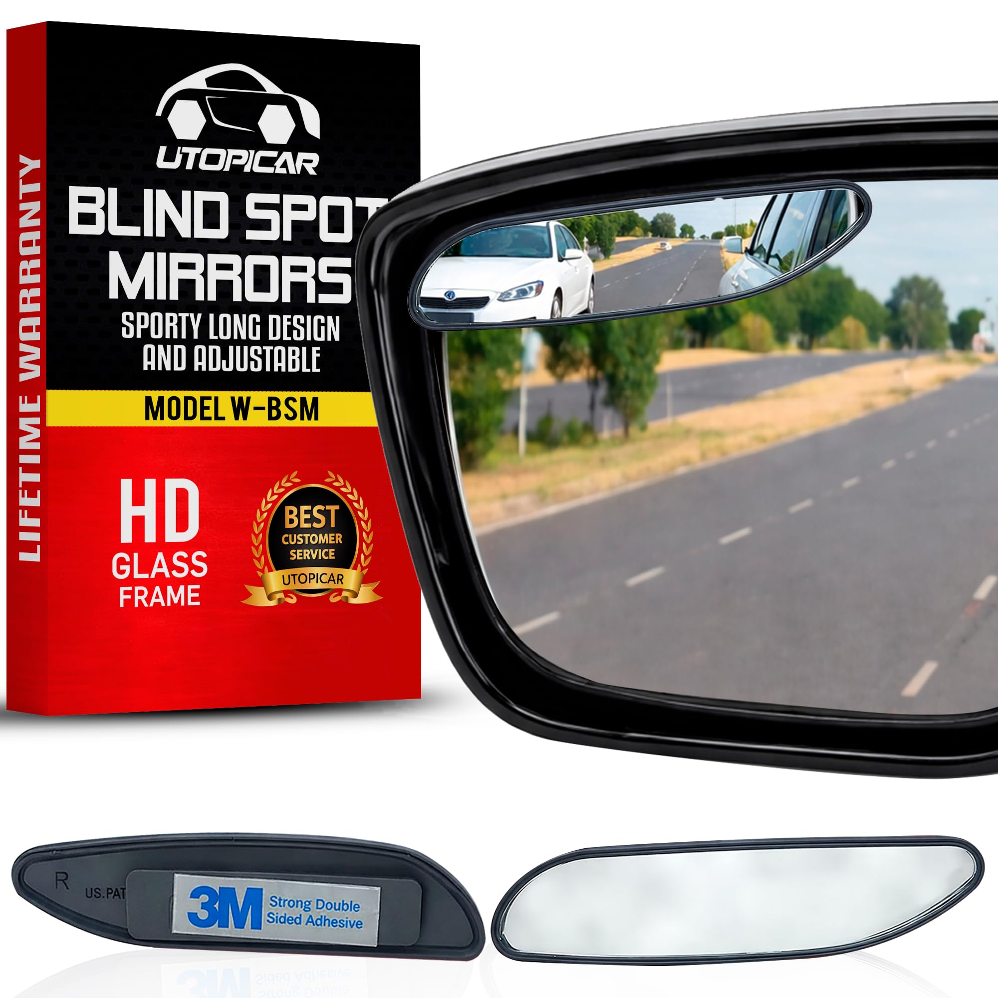 Utopicar blind spot mirror installed on a sports car for wider lane visibility