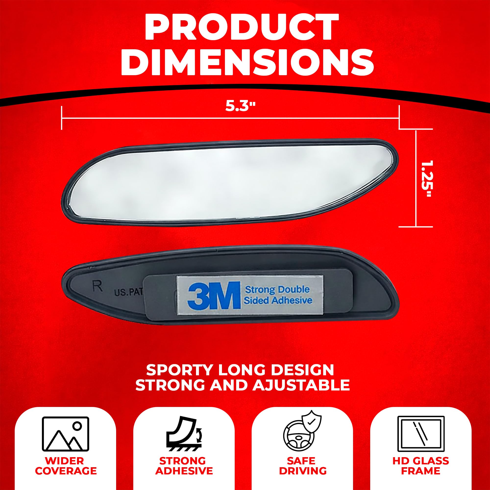 Utopicar long sideways blind spot mirror increases adjacent lane view