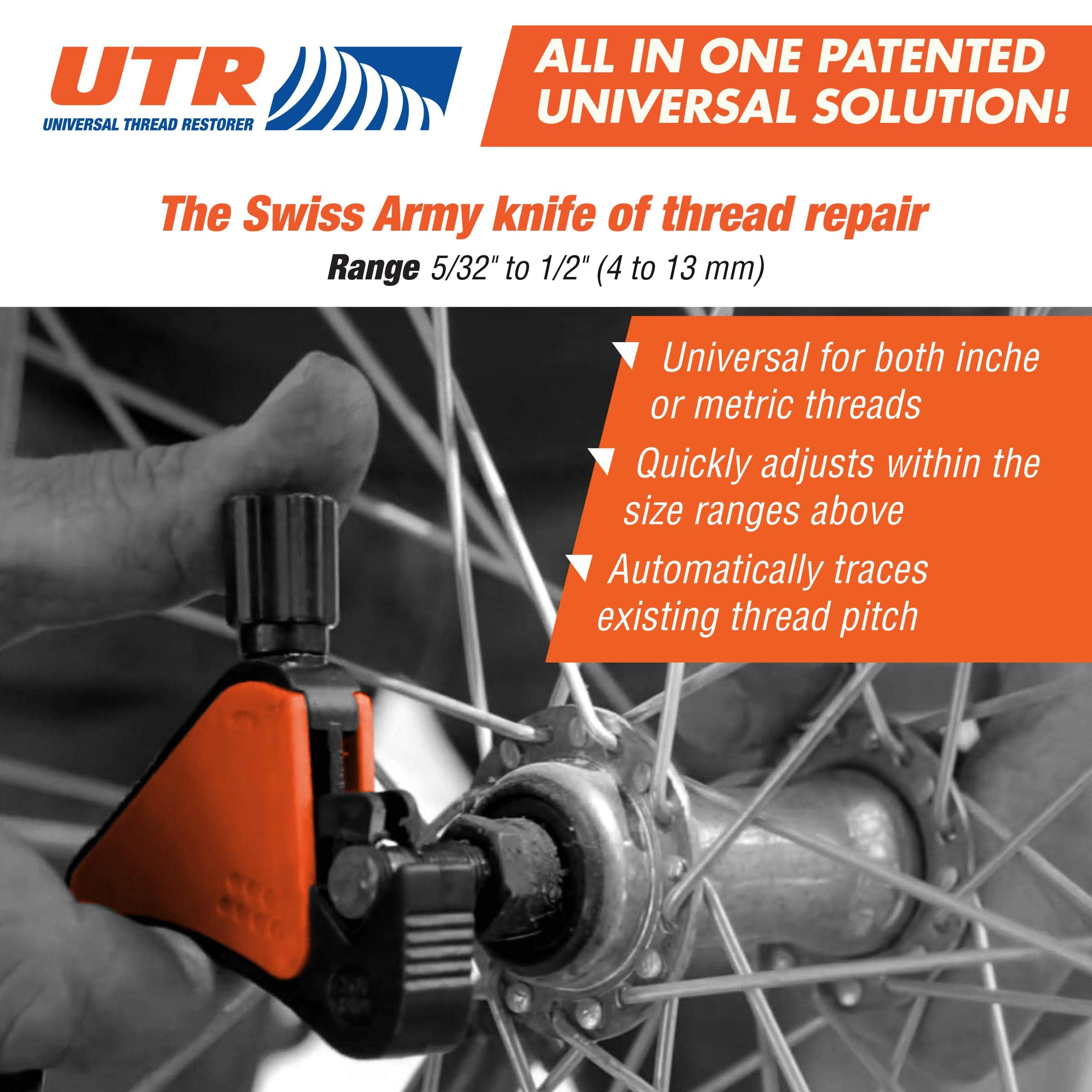 UTR in use demonstrating three-step operation to chase threads