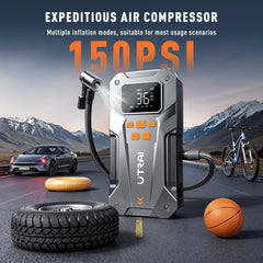 UTRAI 5000A air compressor nozzle attached inflating car tire