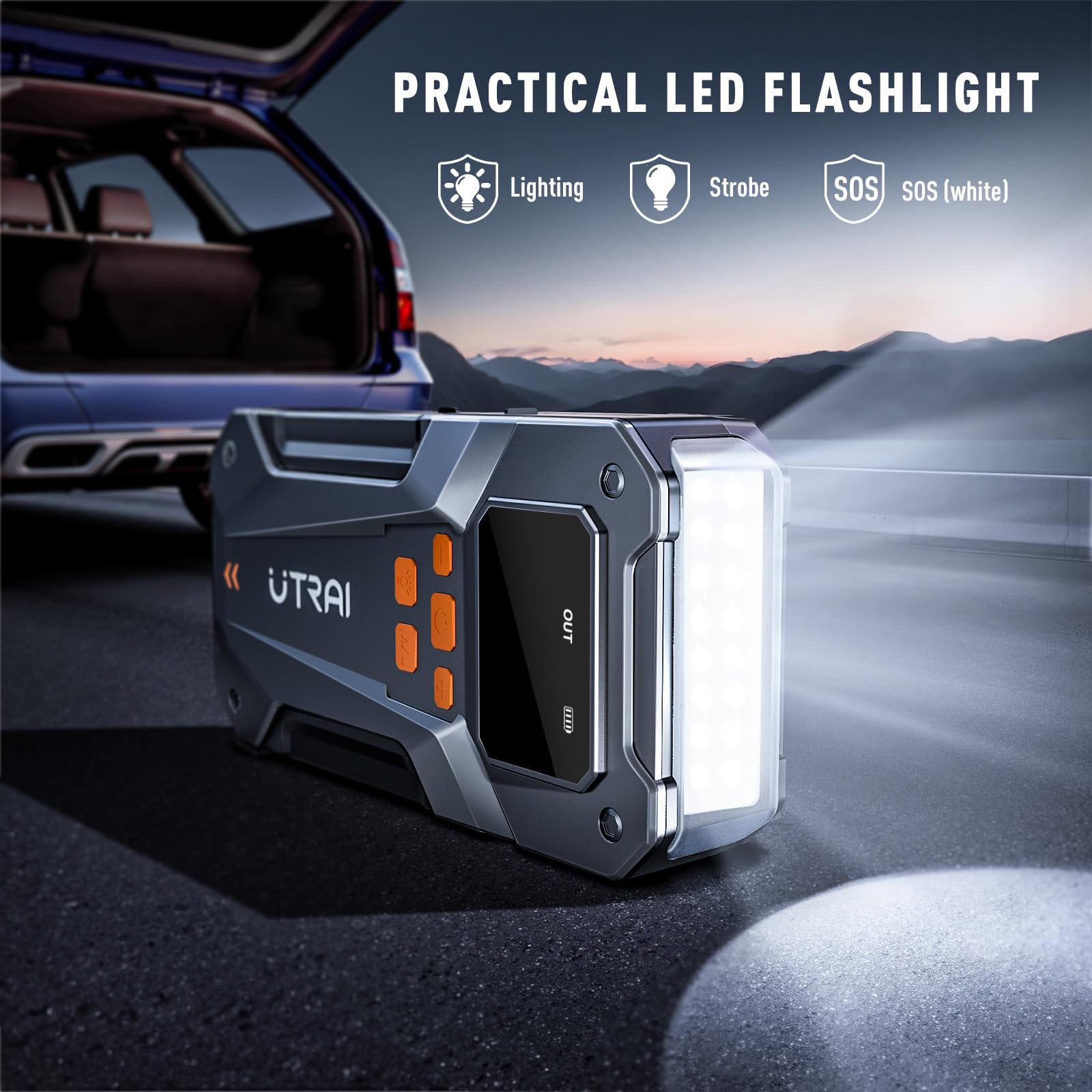 UTRAI 5000A LED light on for roadside visibility