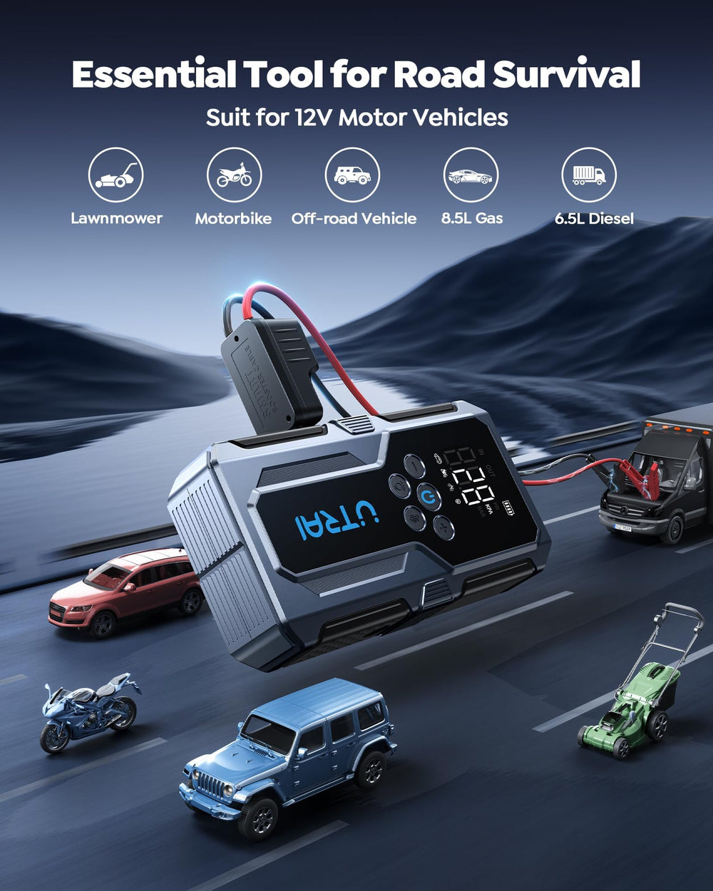 UTRAI JS-9 LCD display shows power and inflator settings