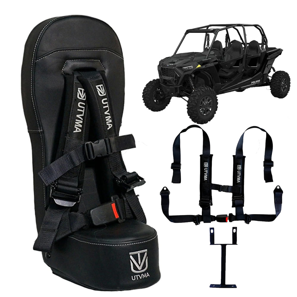 UTVMA RZR bump seat front view with 4-point harness for kid safety
