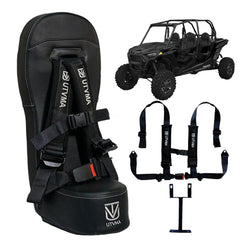 UTVMA RZR bump seat front view with 4-point harness for kid safety