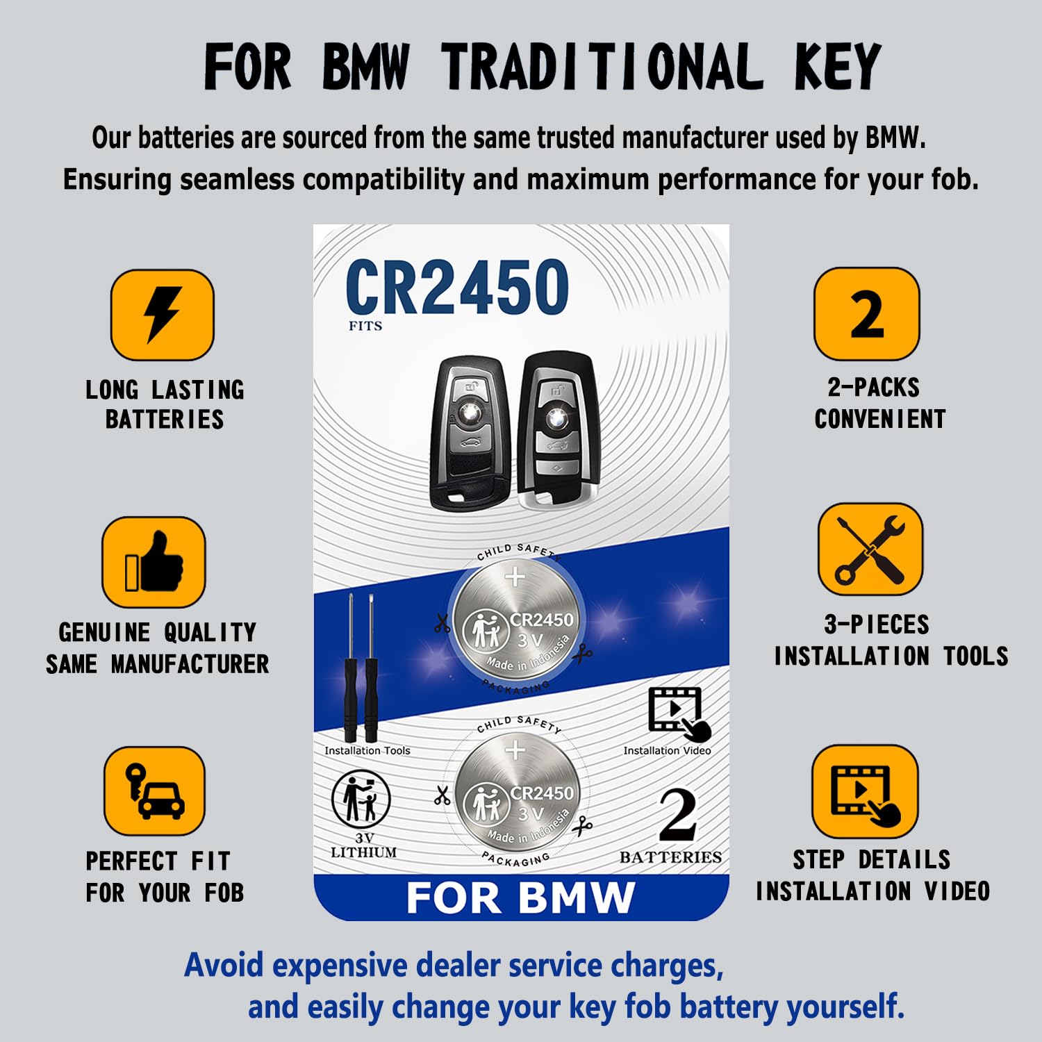 UUAM CR2450 OEM-grade battery for reliable key fob power