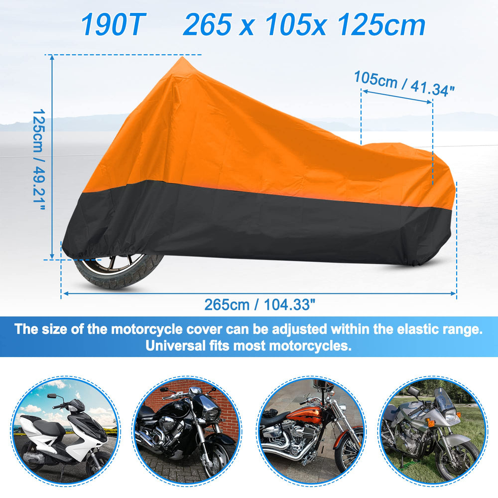 uxcell motorcycle cover outdoors under sun and rain with lightweight fabric.