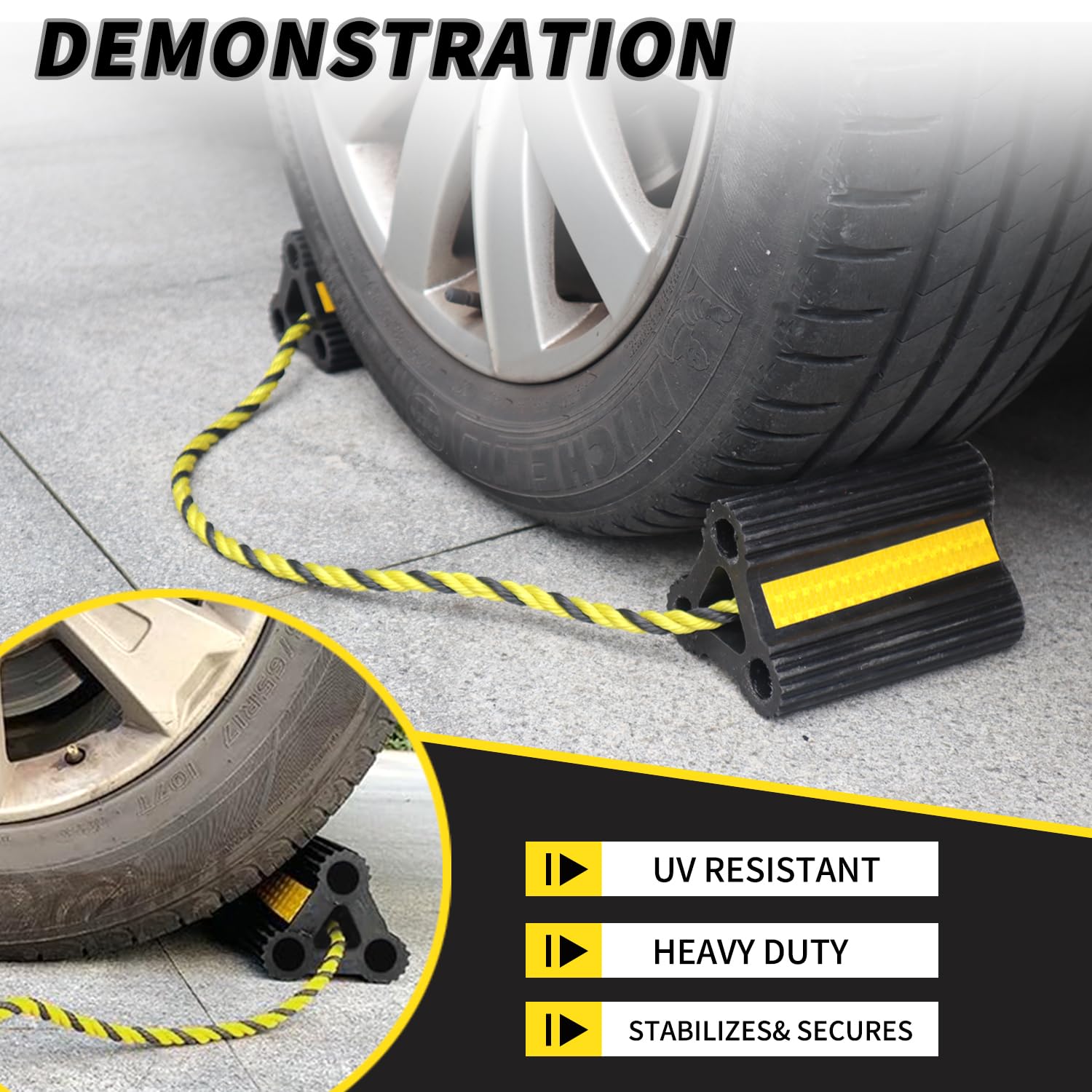 Vacallity chocks feature anti-slip grip edges and interlocking design