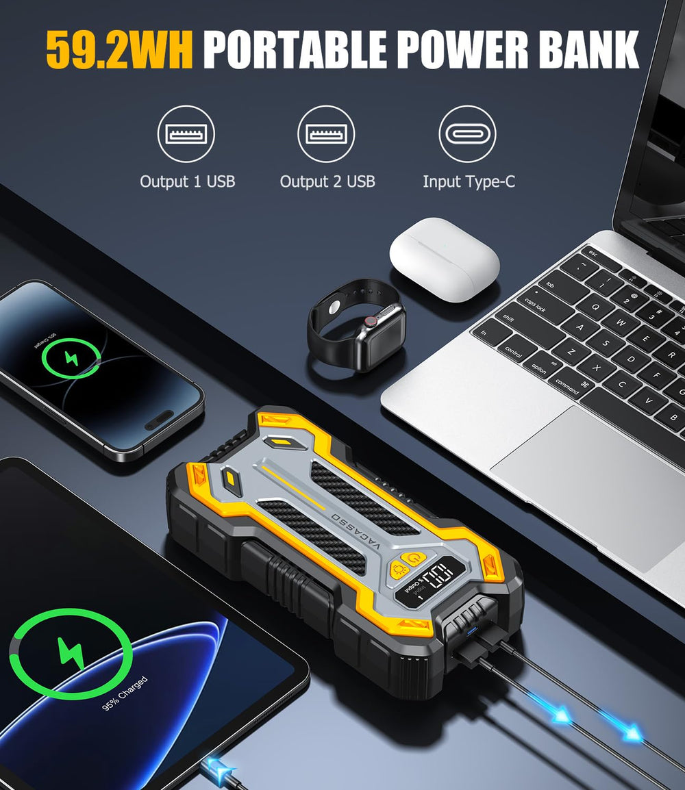 VACASSO LED flashlight mode demonstrates bright, hands-free illumination.