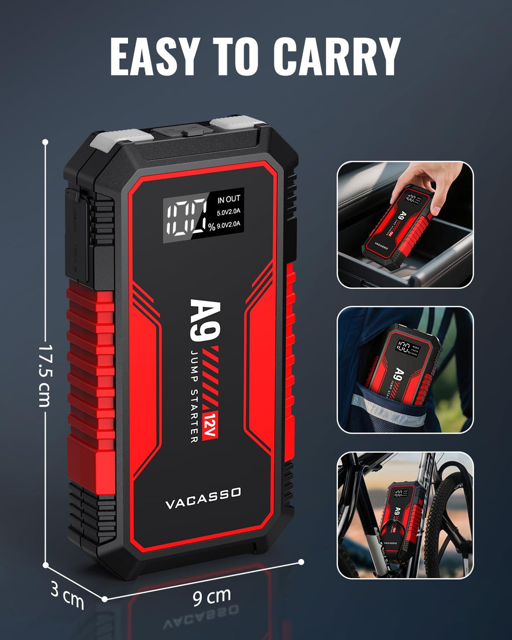 Vacasso A9 storage case and accessories organize your jump starter kit