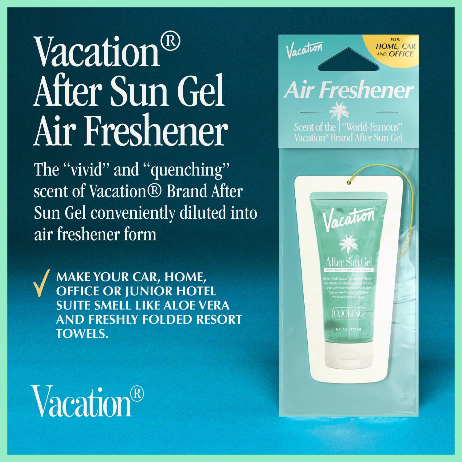Vacation After Sun Gel car vent clip closeup for quick scent refresh