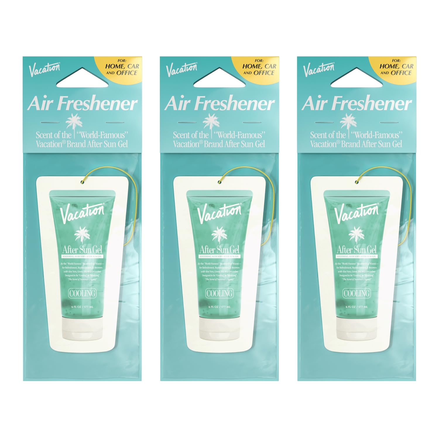 Vacation After Sun Gel hanging air freshener pack of 3 for car and home refresh