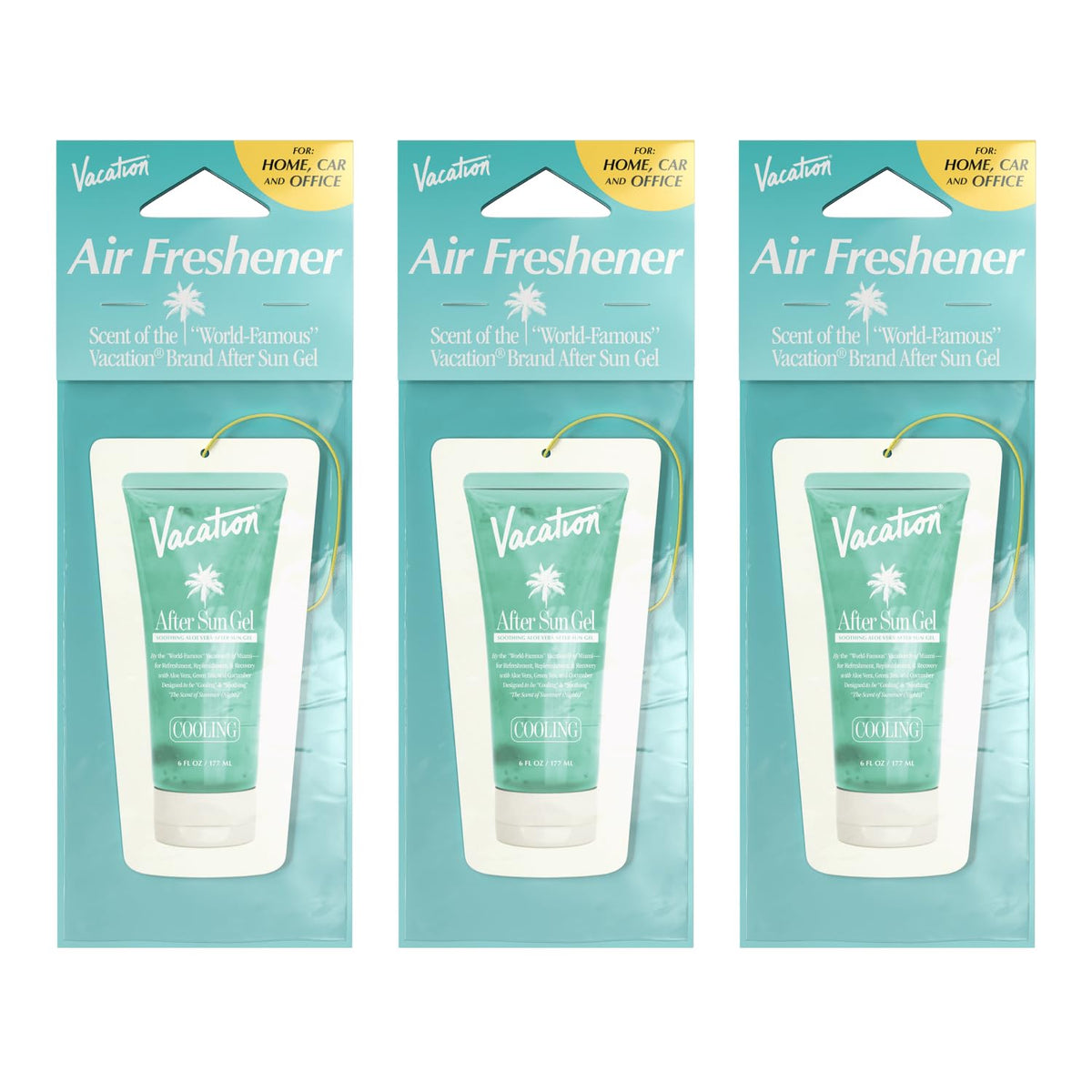 Vacation After Sun Gel hanging air freshener pack of 3 for car and home refresh