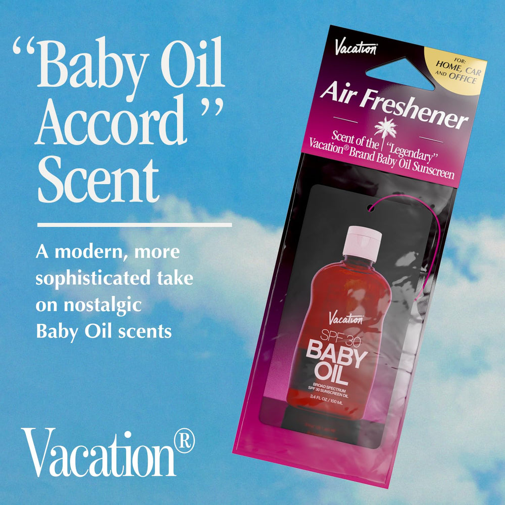 VACATION Baby Oil scent diffuses mellow, kid-friendly aroma.