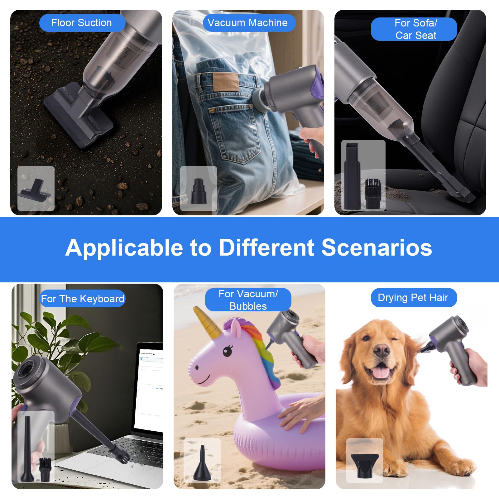 Vacvibe includes 8 accessories for targeted cleaning on cars, keyboards, and furniture