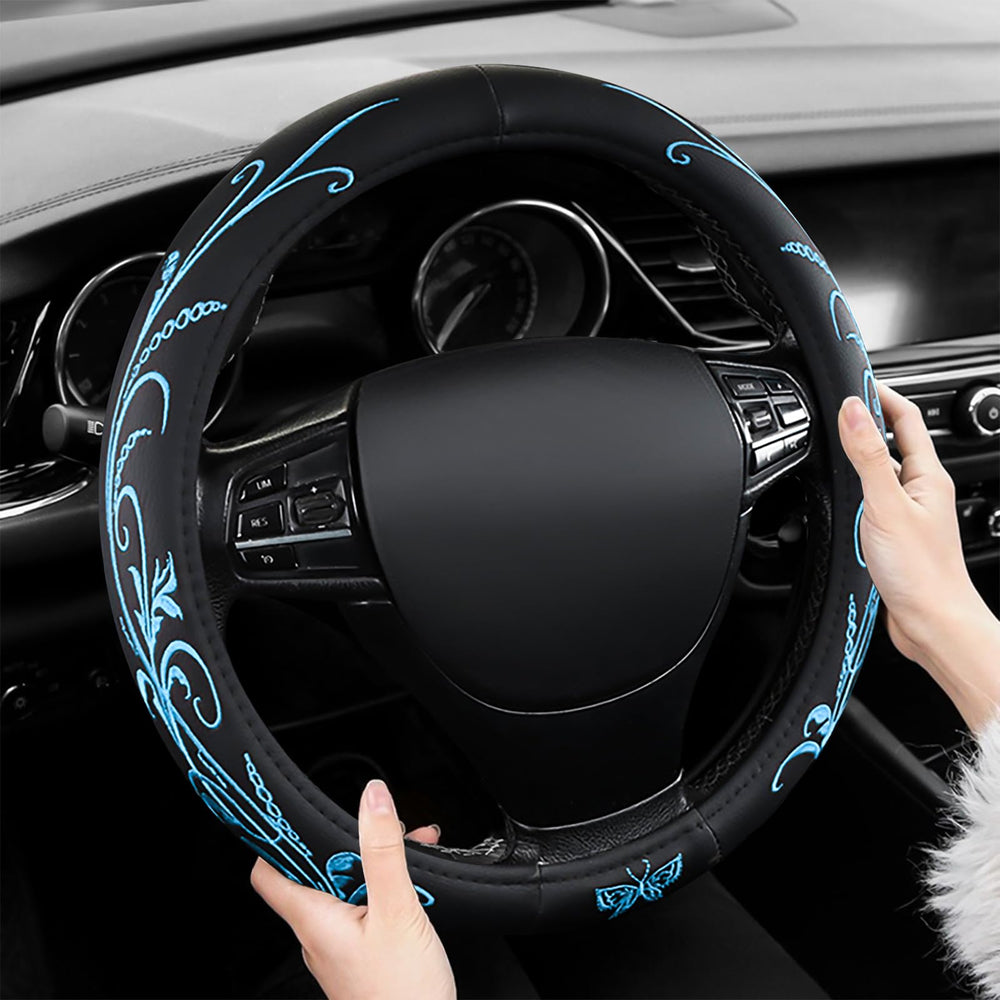 Vaitarkli butterfly embroidery steering wheel cover adds stylish protection for the wheel.