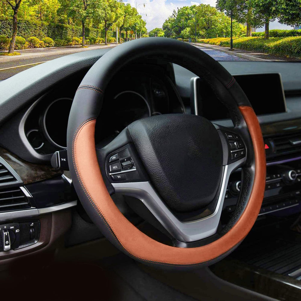 Valleycomfy brown microfiber steering wheel cover offers comfortable grip