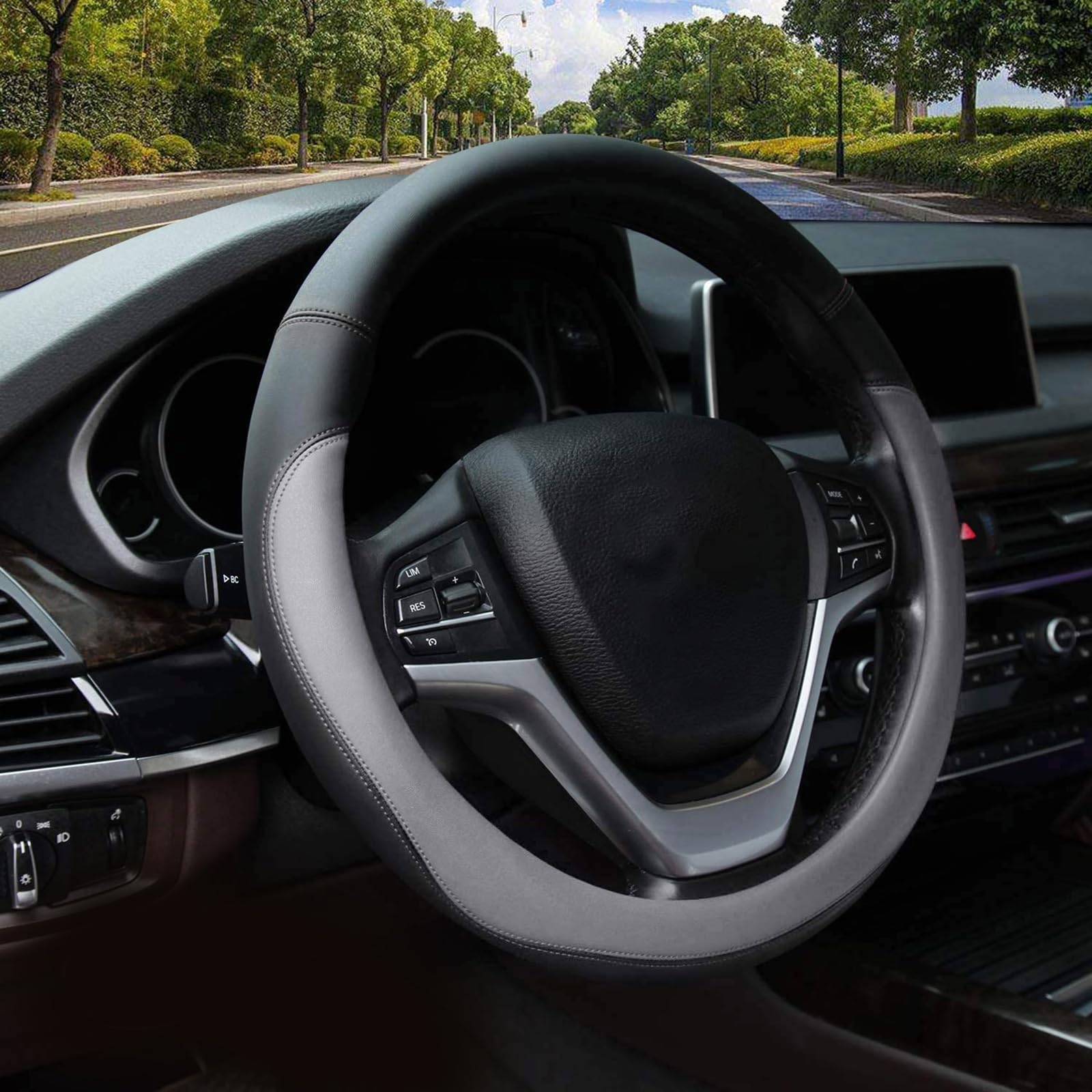 Valleycomfy gray steering wheel cover front view with comfortable grip
