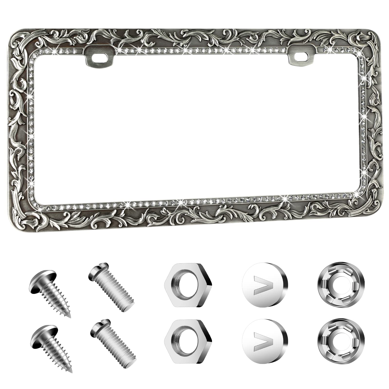 Valor Gel Metal license frame chrome close-up showing durable chrome finish