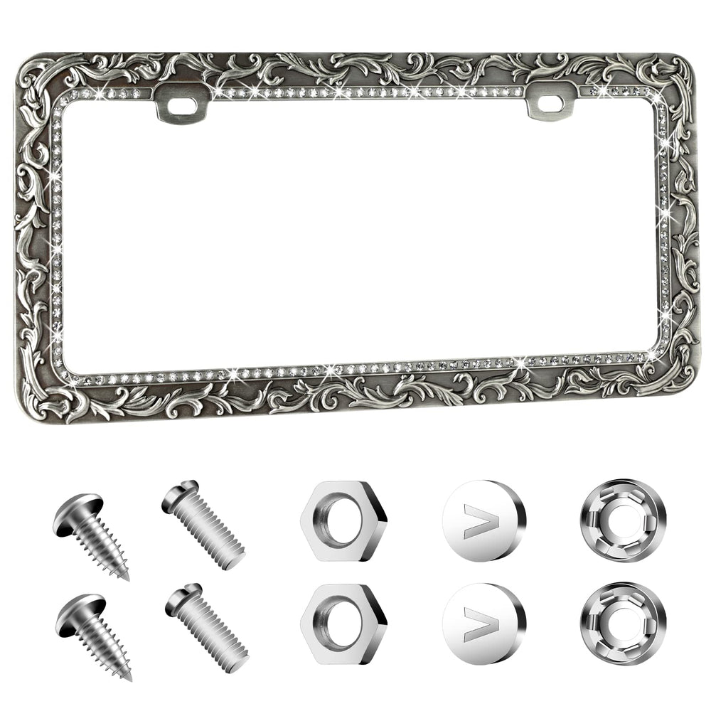Valor Gel Metal license frame chrome close-up showing durable chrome finish
