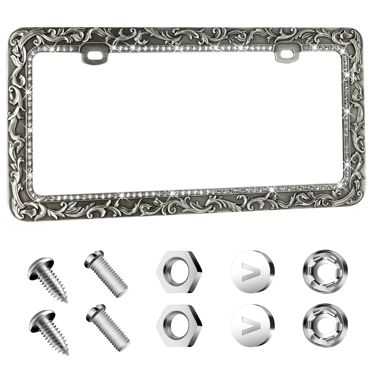 Valor Gel Metal license frame chrome close-up showing durable chrome finish