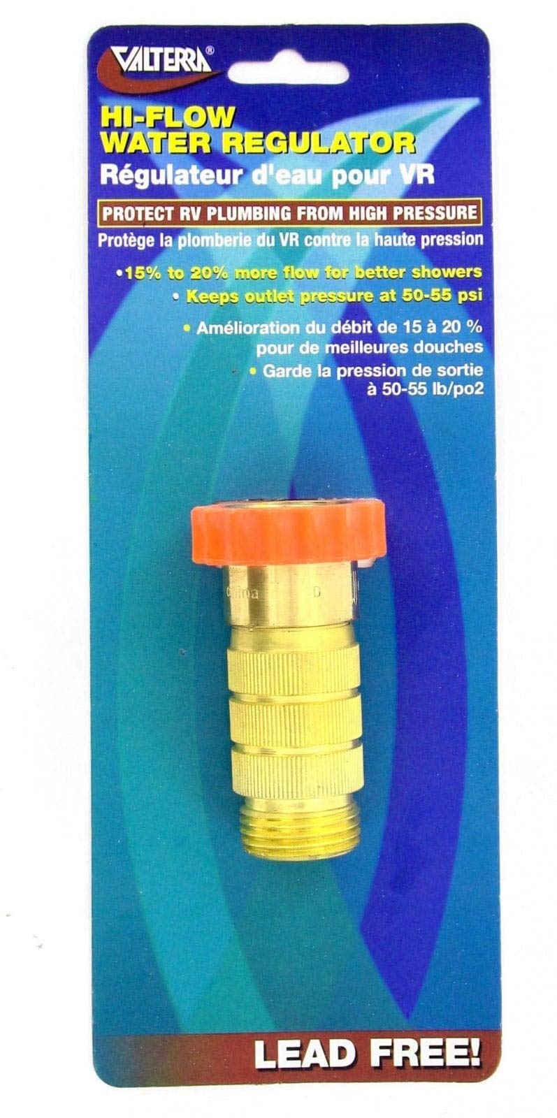 Campground spigot connection with Valterra regulator protecting RV plumbing