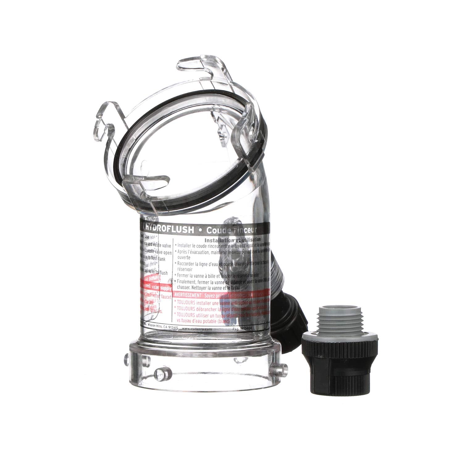 Valterra Hydroflush attachment with bayonet fit for leak-free RV drainage.