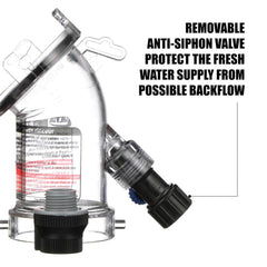 Clear construction of Valterra Hydroflush shows water flow during rinse.