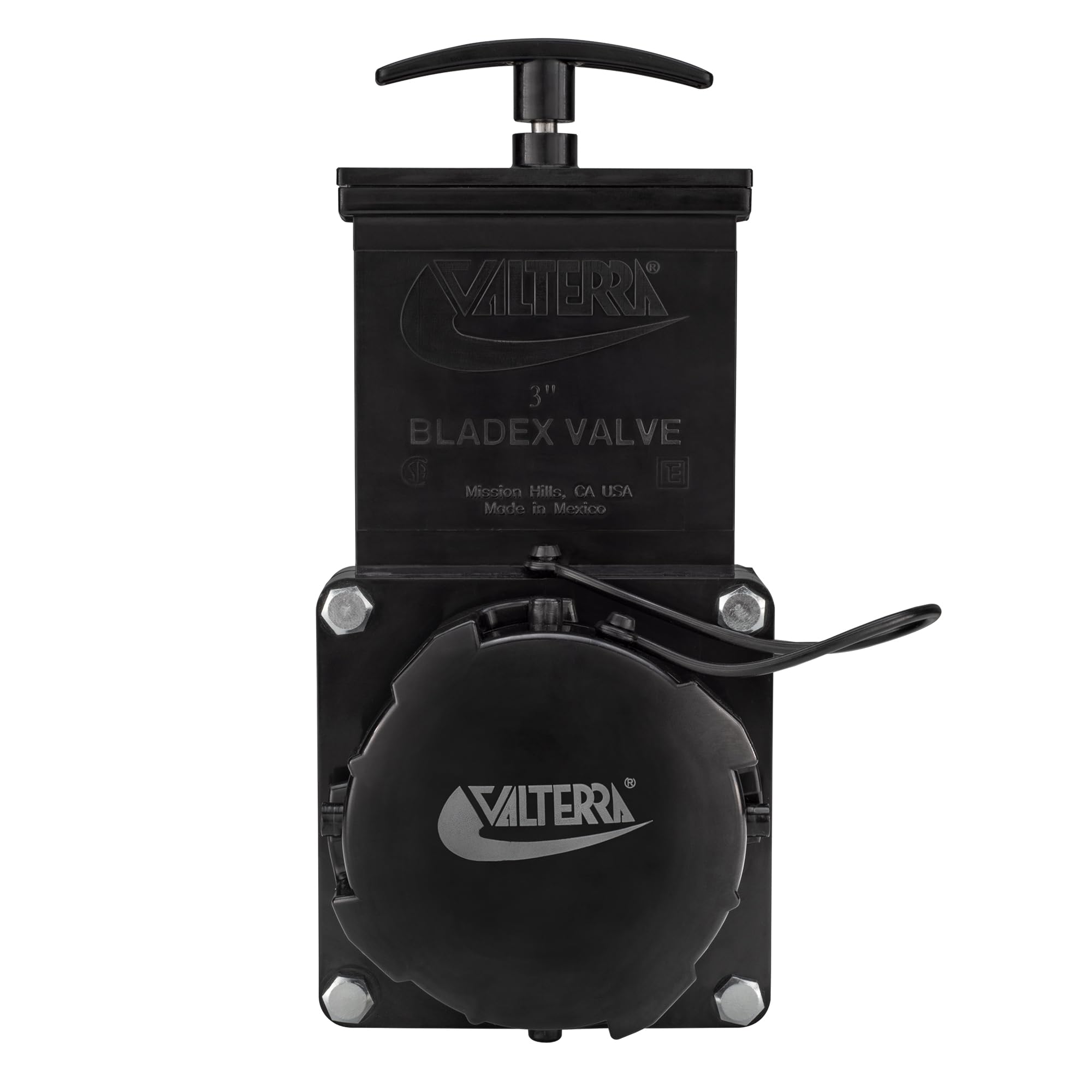 Valterra stainless shaft RV valve close-up showing smooth opening action.