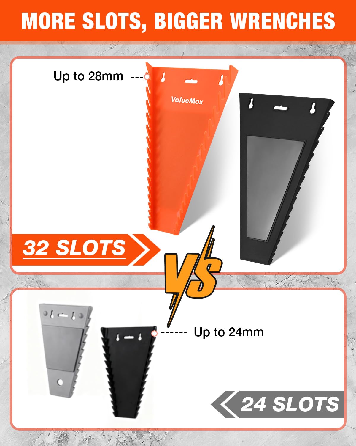 ValueMax wrench rack shows strong magnetic backing mounted on a metal wall for tool stability.