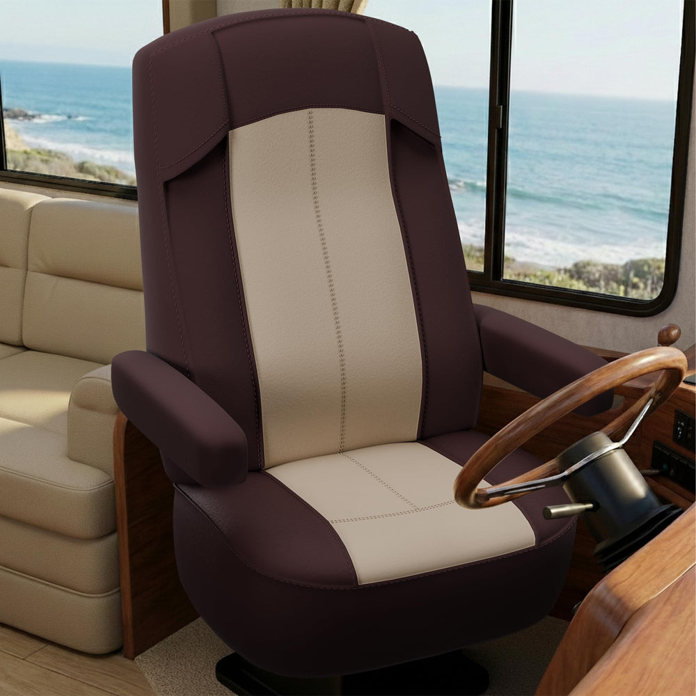 VALUN RV seat covers brown two-pack protect captain chairs from wear and spills.