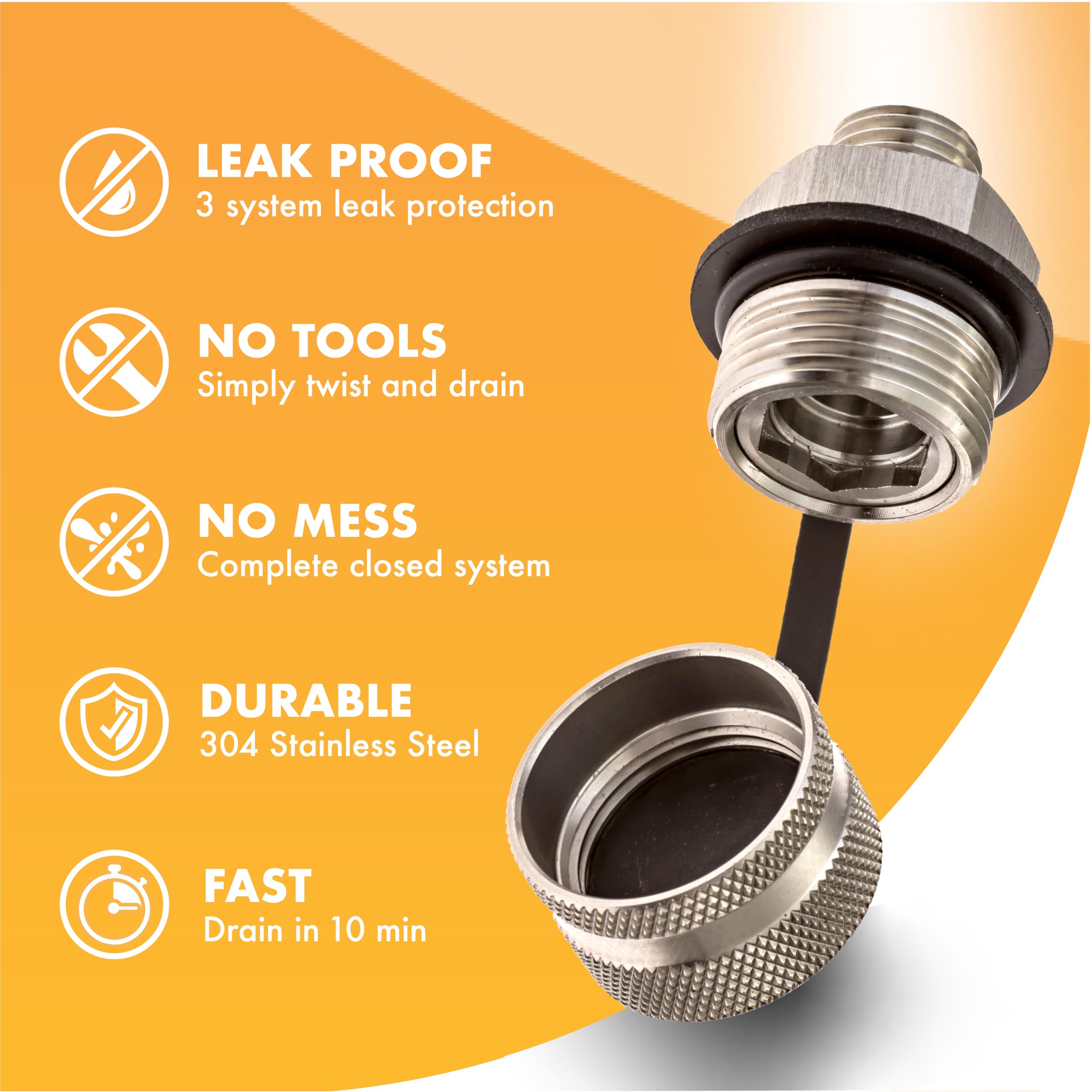 ValvoMax steel-cap with embedded rubber seal to prevent leaks.