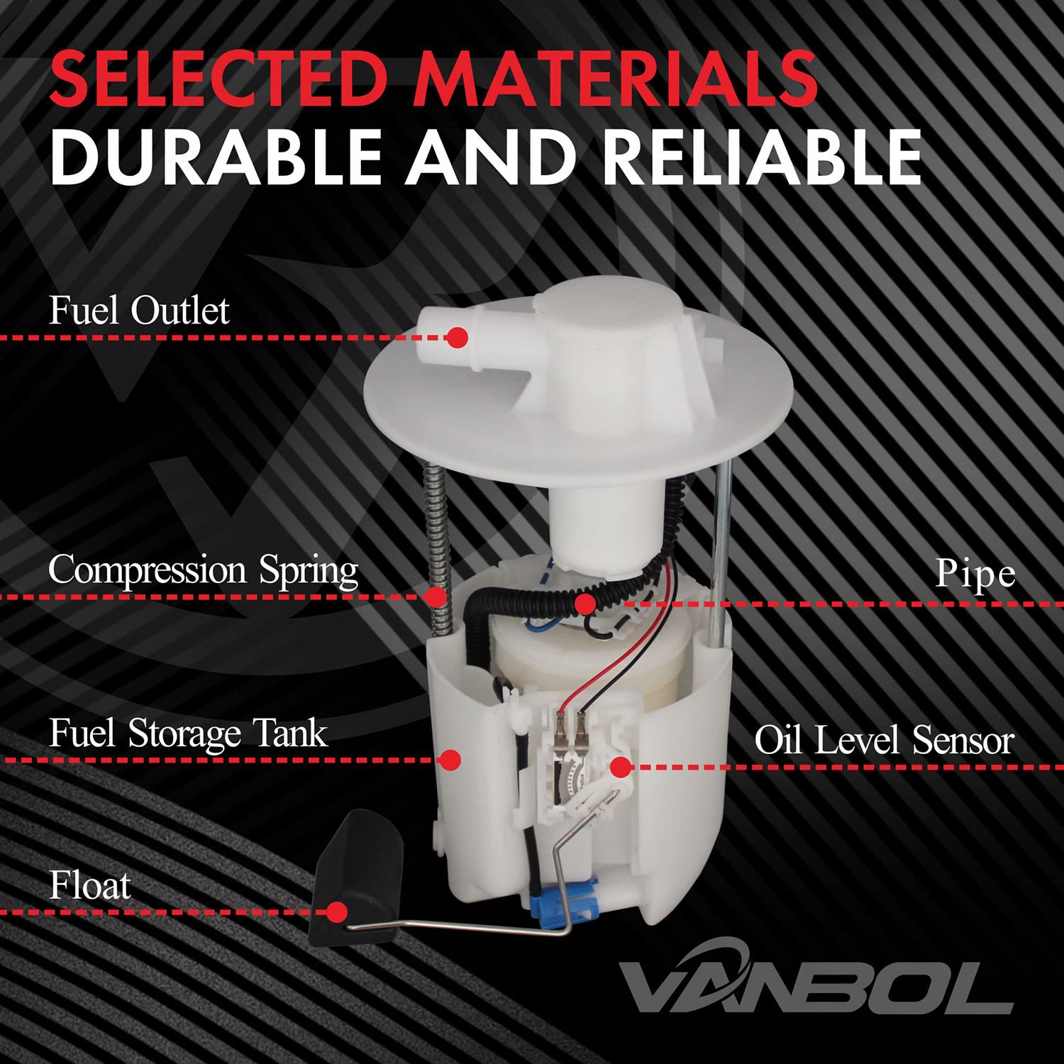 Vanbol electric fuel pump module assembly top view shows precise engineering for reliable fuel delivery.