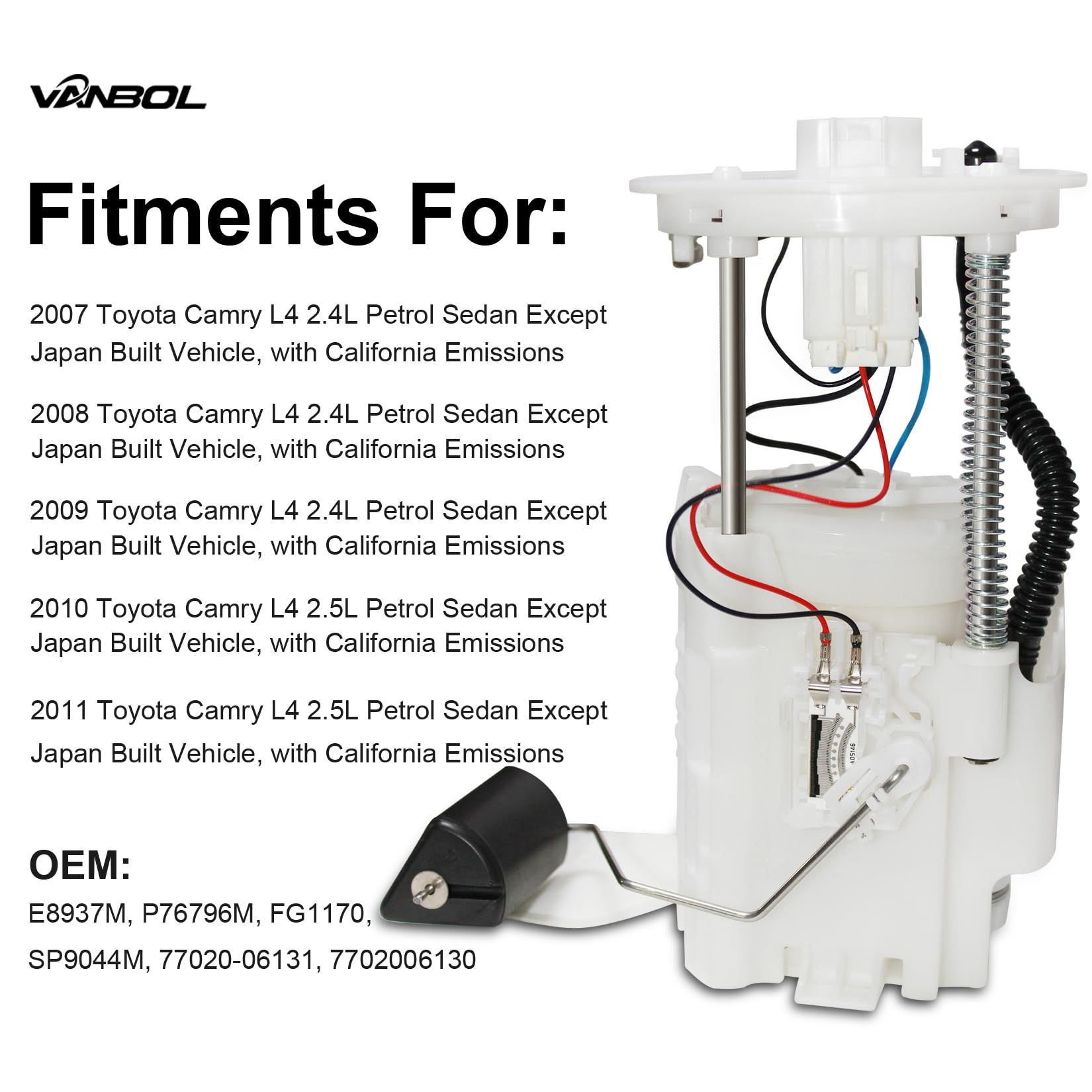 VANBOL fuel pump module installation-ready under-hood view for easy replacement.