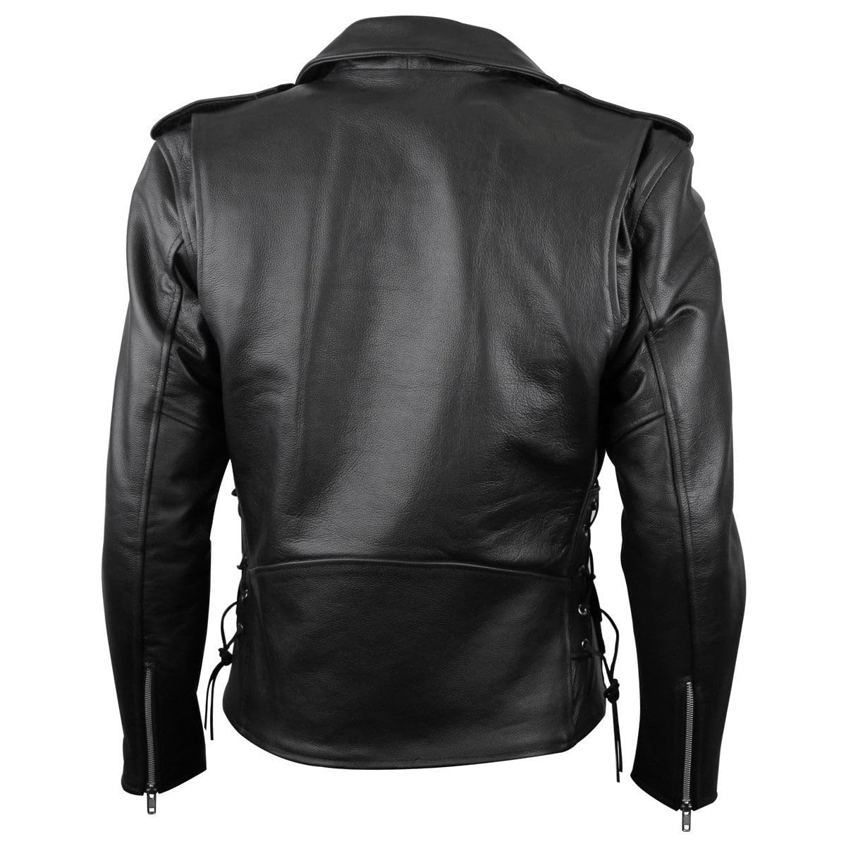 Lapel snap and rugged zippers on Vance Leather jacket for secure performance.