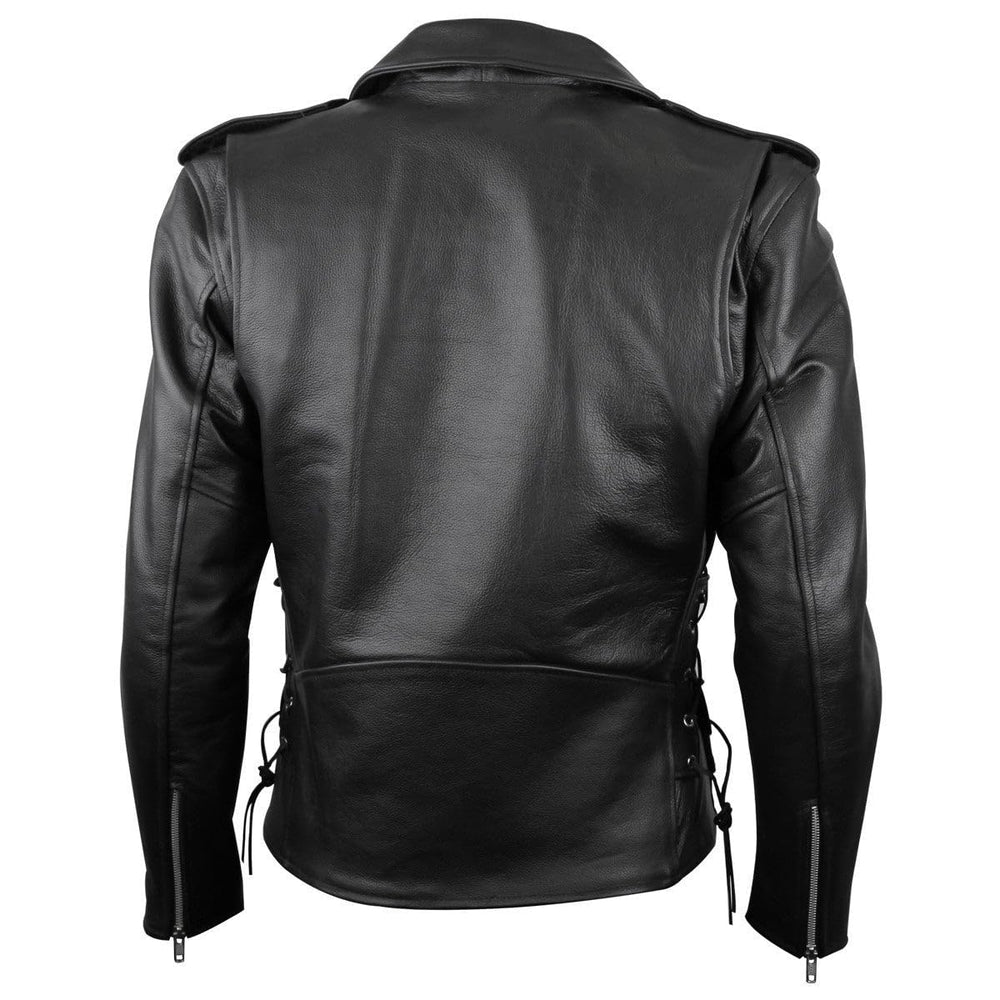 Lapel snap and rugged zippers on Vance Leather jacket for secure performance.