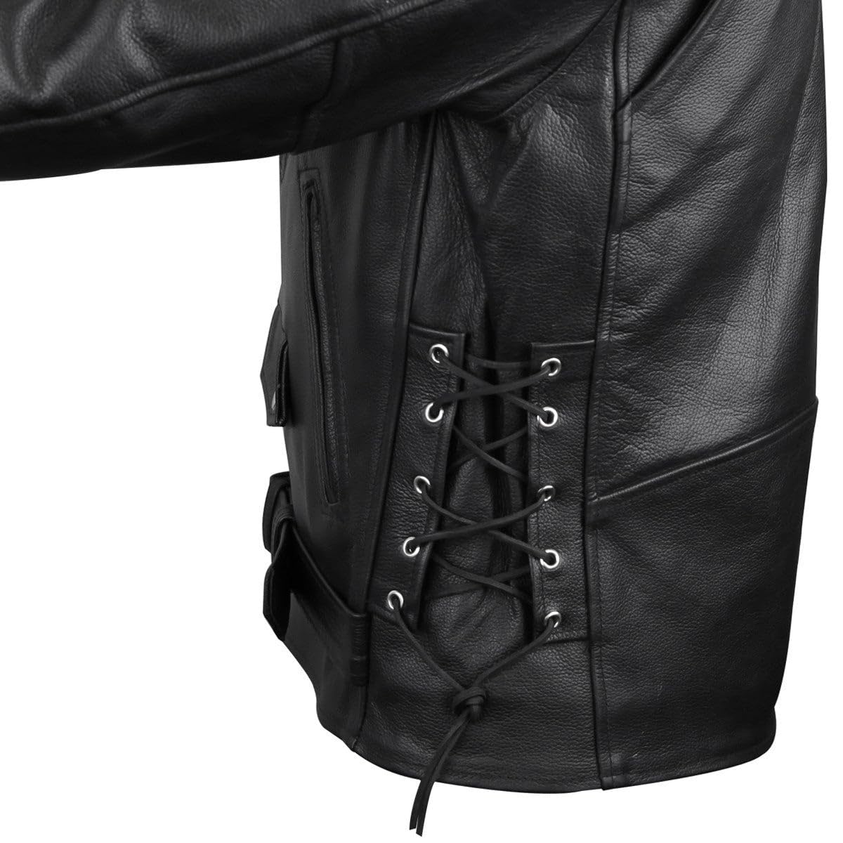 Three zip pockets on Vance Leather jacket keeping essentials secure while riding.