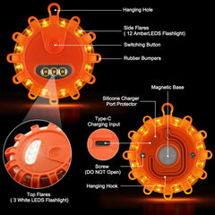 VANCLE USB-C road flares display nine flash modes for clear emergency signaling.