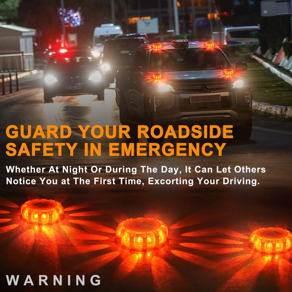 VANCLE road flares with magnetic base securely attach to metal surfaces for quick setup.