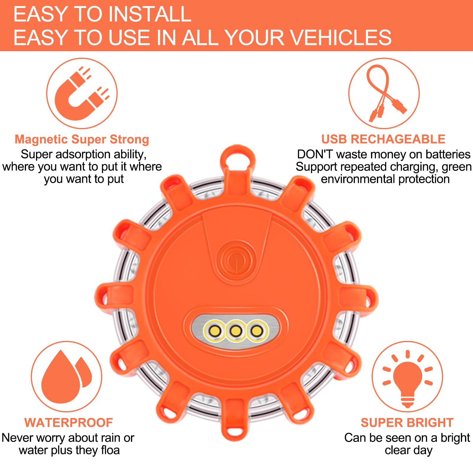 VANCLE USB-C beacon provides bright visibility up to one mile for roadside warnings.