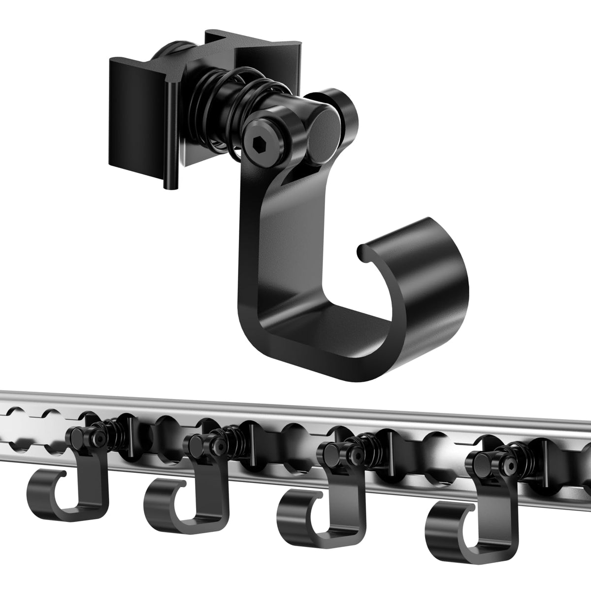 Vandrabase L Track hooks four-pack in black for versatile trailer storage.