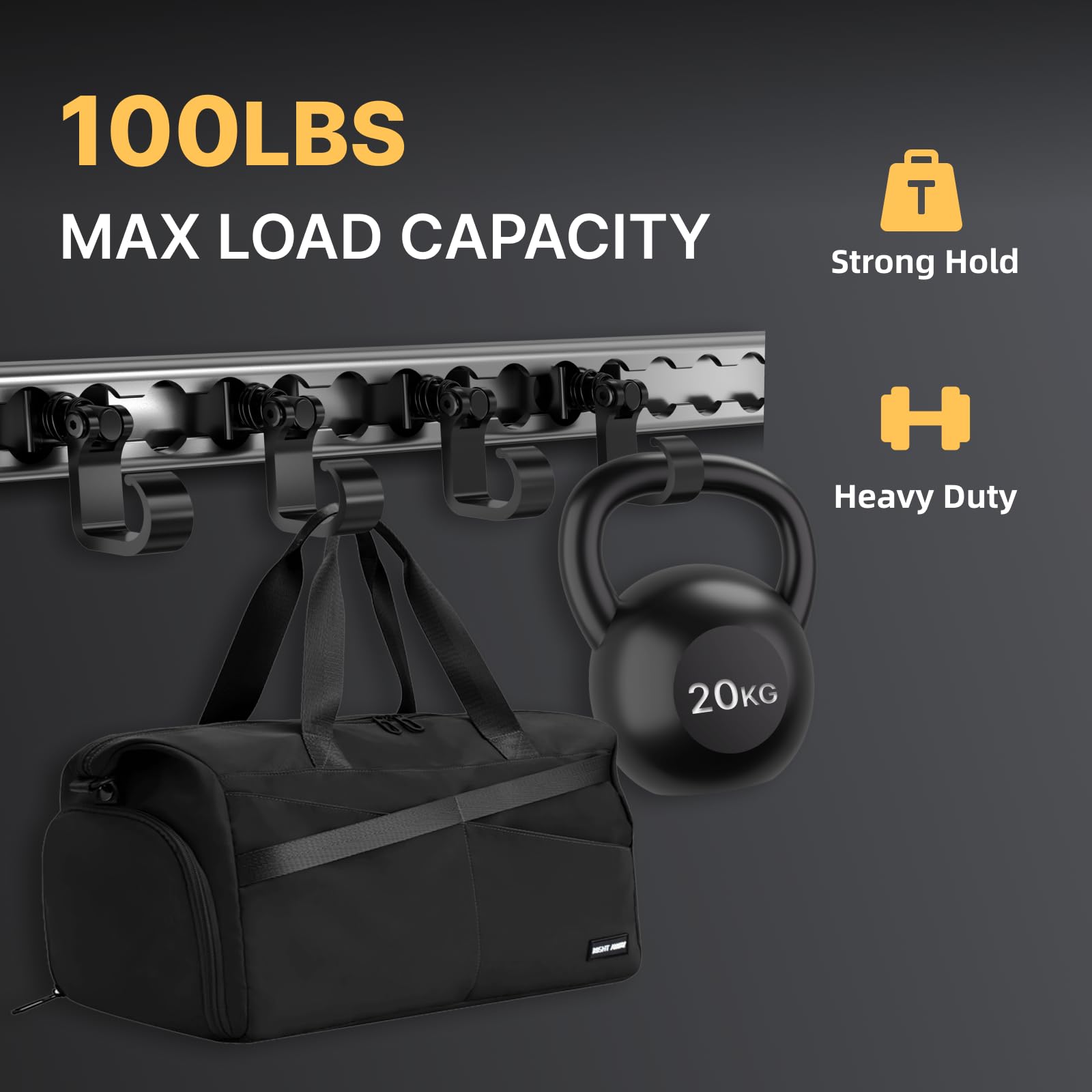 Vandrabase L Track hooks spring-loaded gear hook for quick secure attachment.