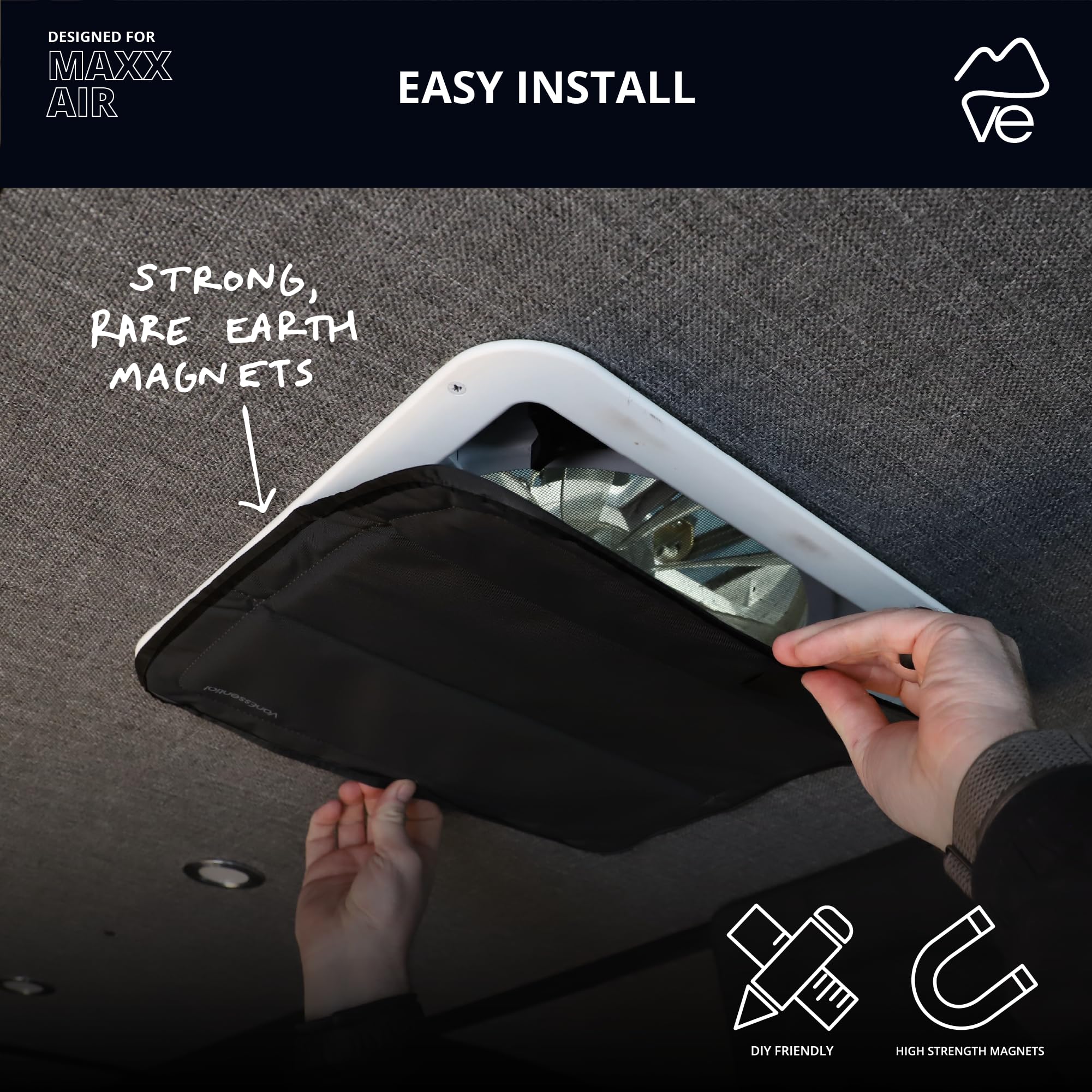 VanEssential easy install design folds and stores compactly in the included bag.