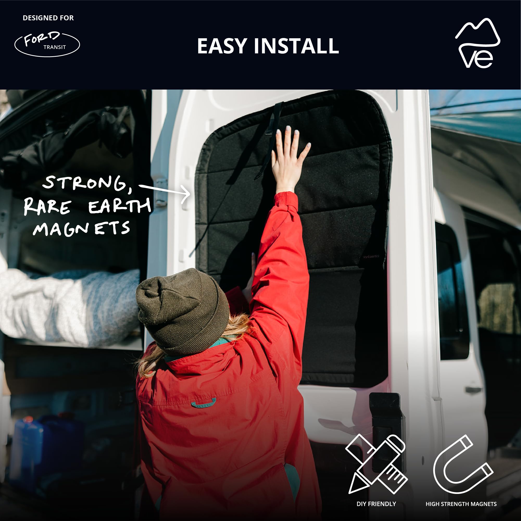 VanEssential stealth blackout window cover for Ford Transit looks discreet and secure