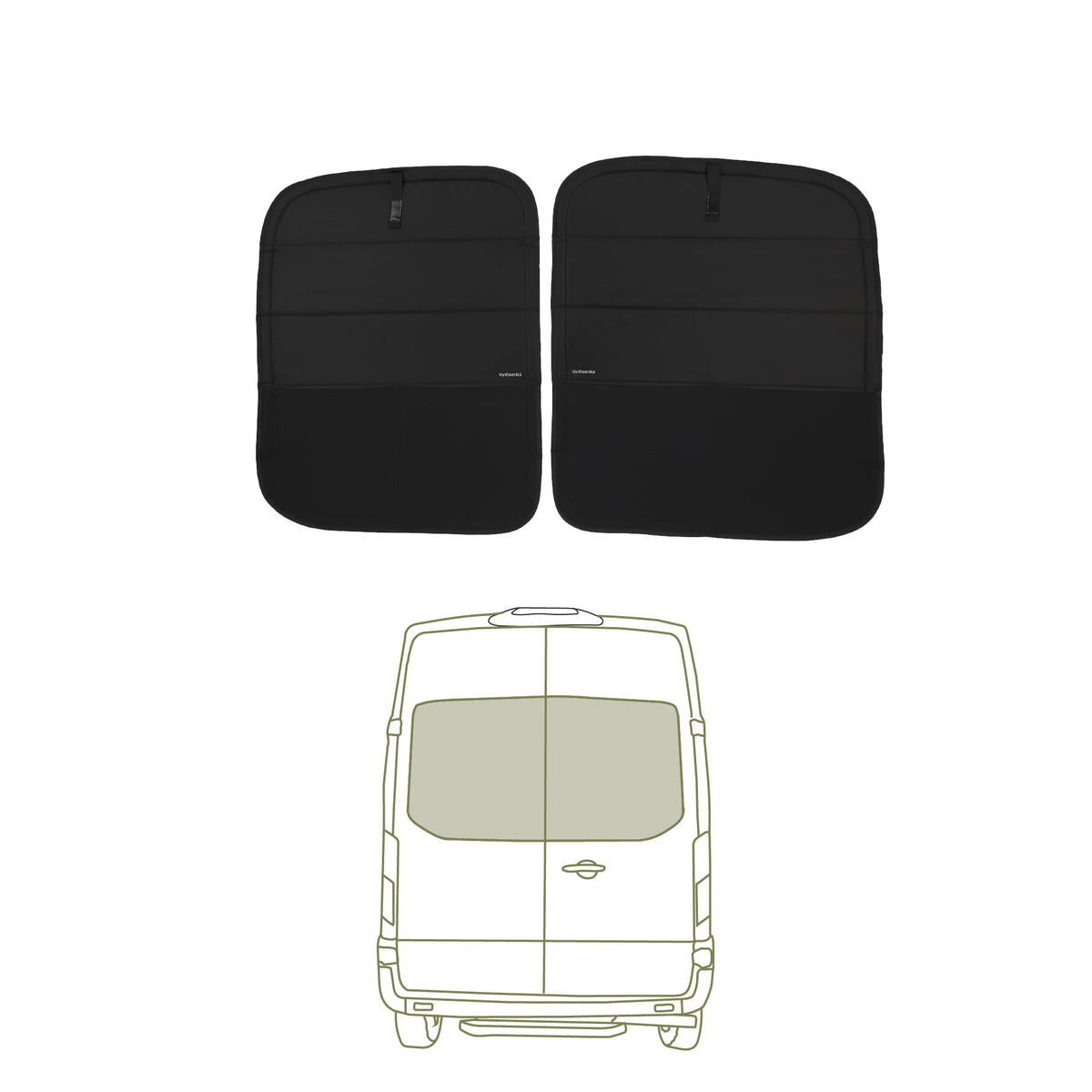 VanEssential stealth blackout window cover on rear doors improves light control