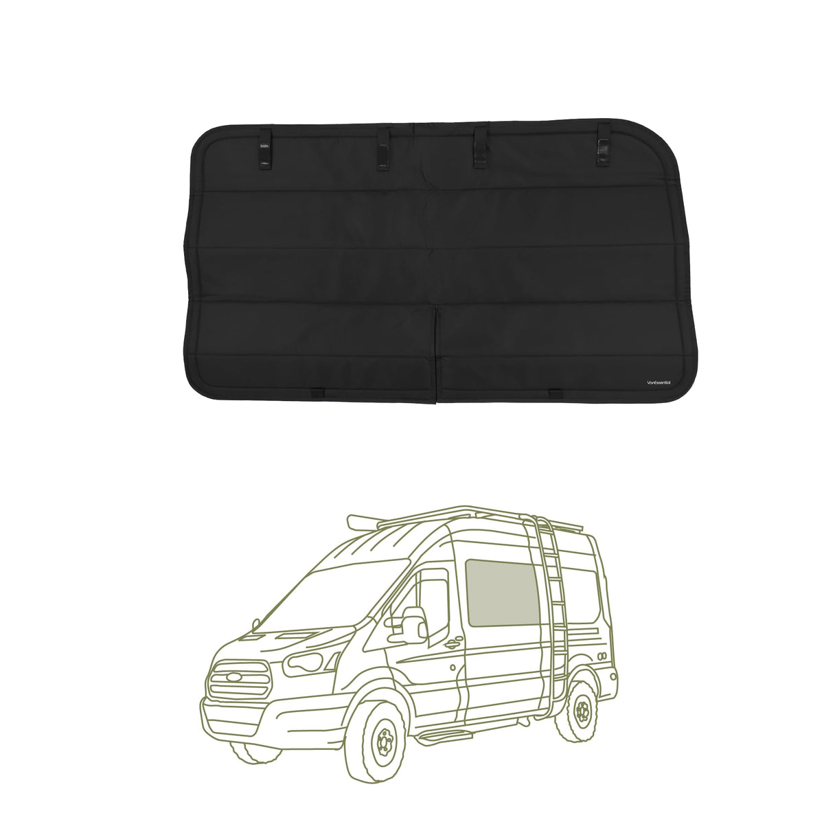 VanEssential insulated stealth blackout window cover for Ford Transit Crew Window blocks light and enhances privacy during stealth camping