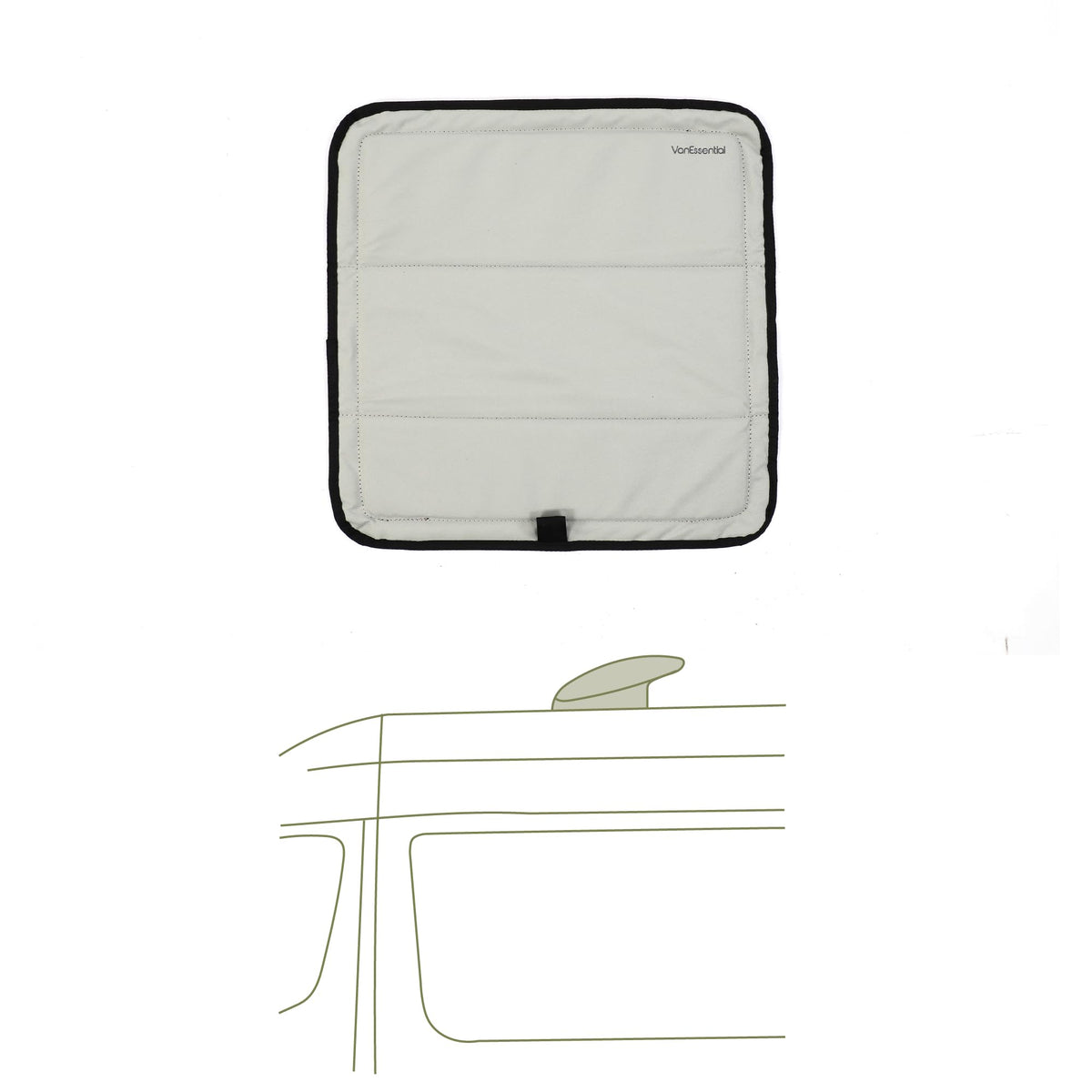 VanEssential magnetic roof vent sun cover demonstrates MaxxAir compatibility to reduce heat gain.