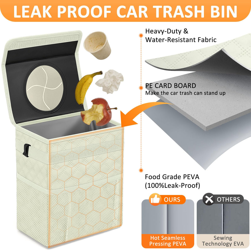 Vankor car trash can with adjustable strap keeps it within reach