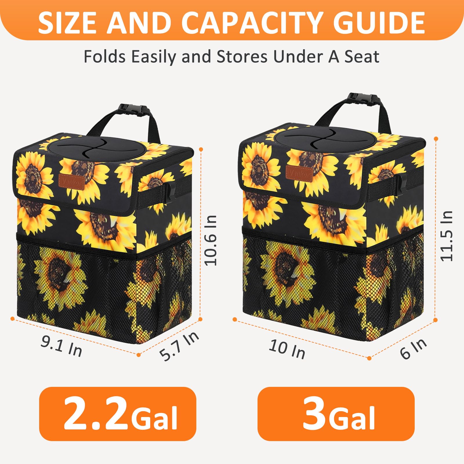 Vankor in-car storage-ready trash can keeps essentials organized.