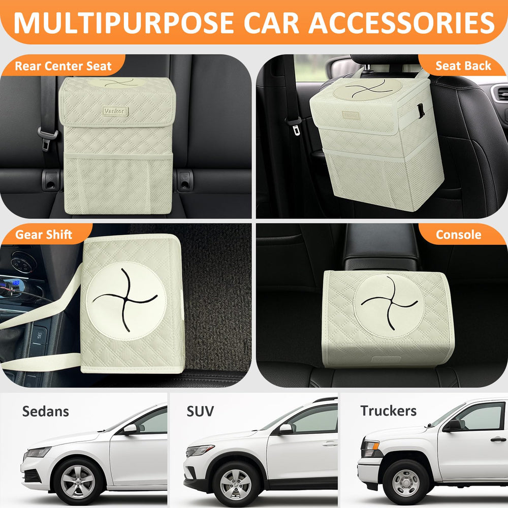 Vankor car trash can outer pockets organize tissues and wipes