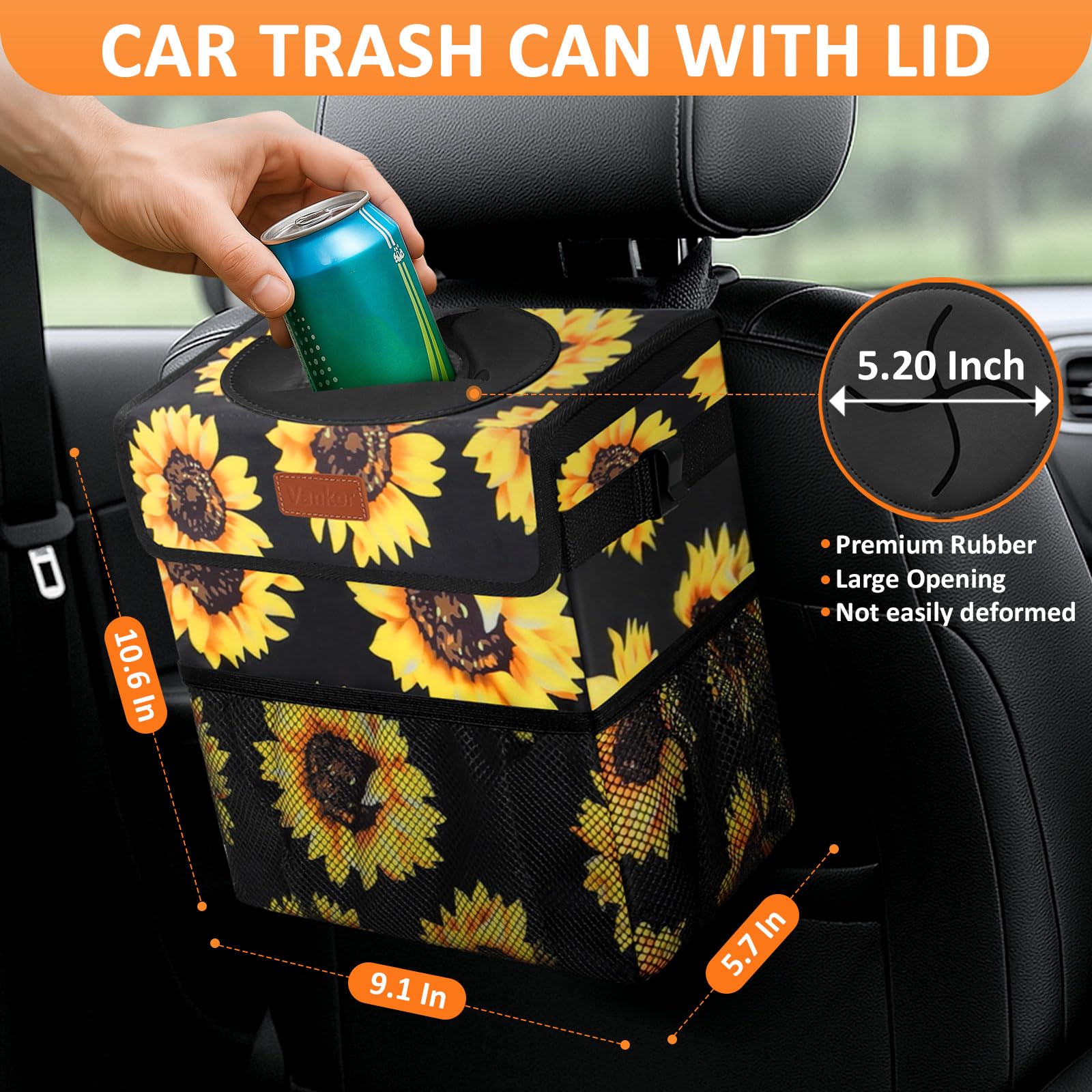 Vankor waterproof leakproof car trash can design protects interior from spills.